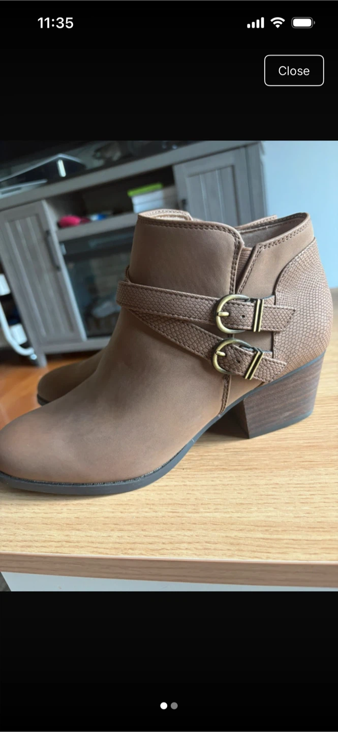 Women's Brown Ankle Boots with Buckle Detail