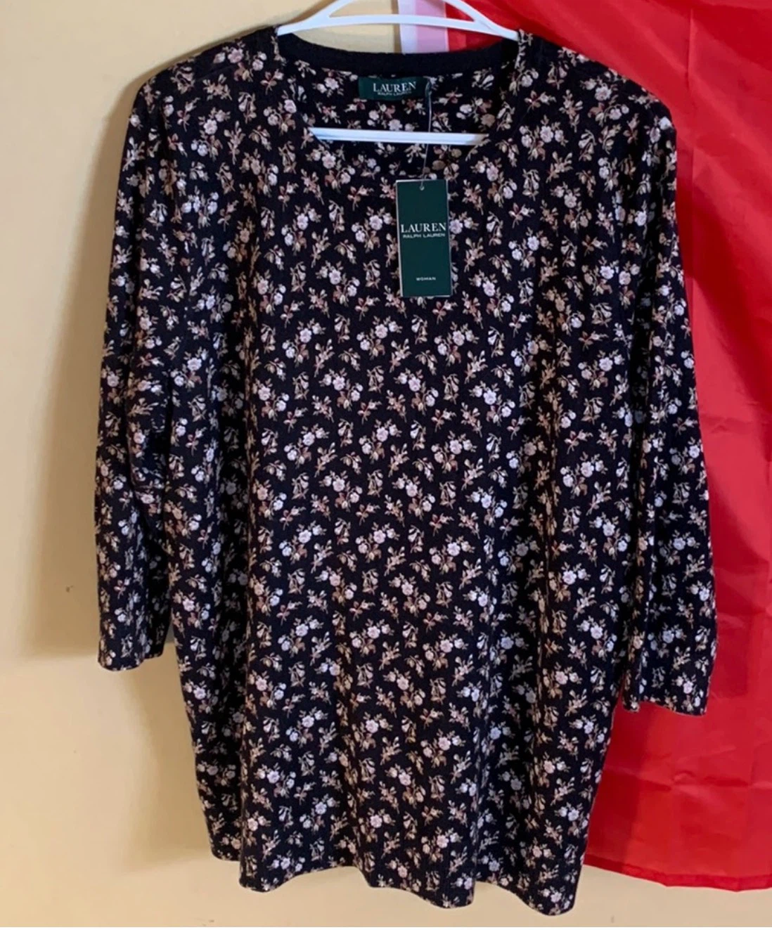 Lauren Ralph Lauren Black Floral Print Top Size 1X