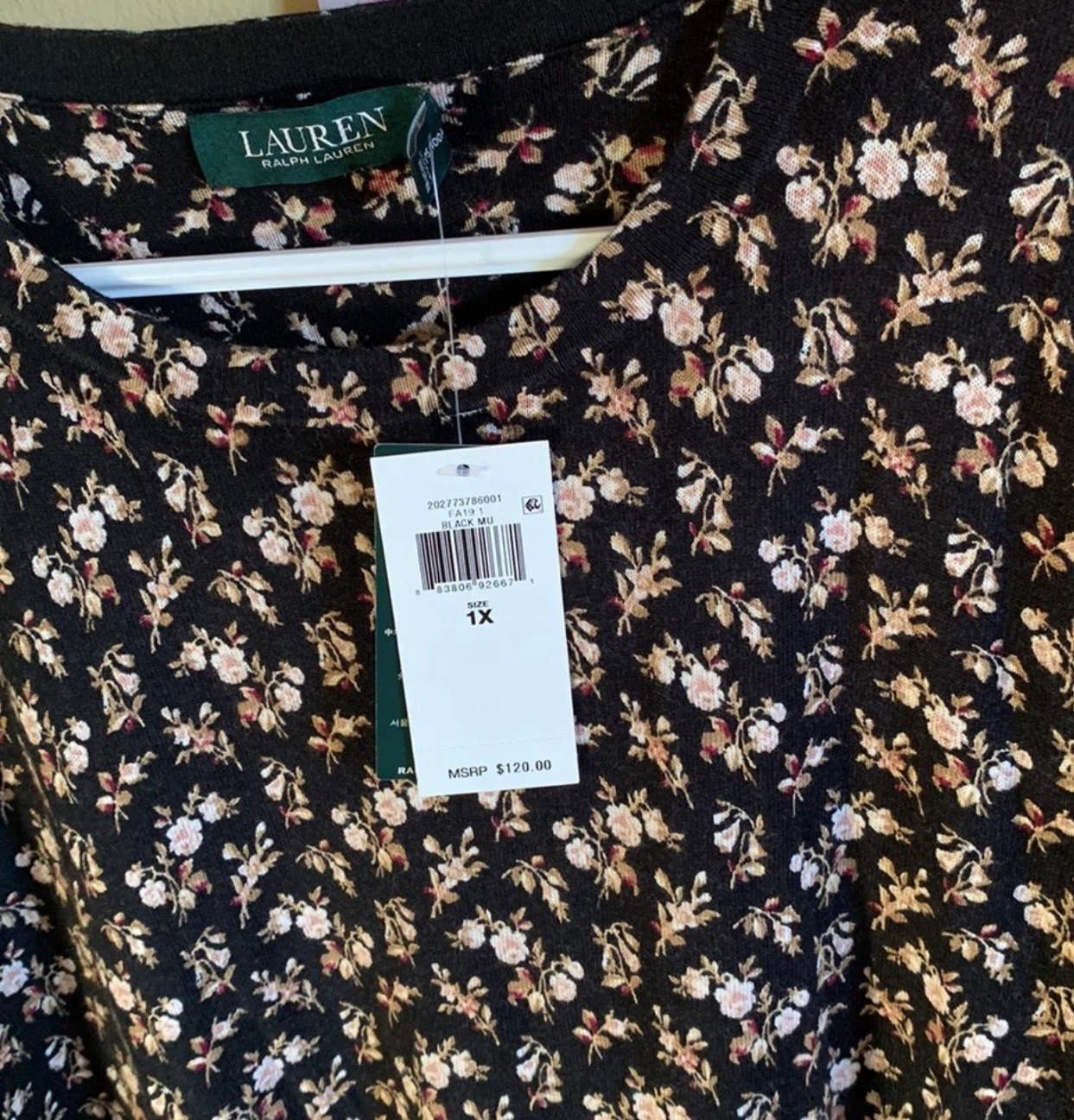 Lauren Ralph Lauren Black Floral Print Top Size 1X - photo 2