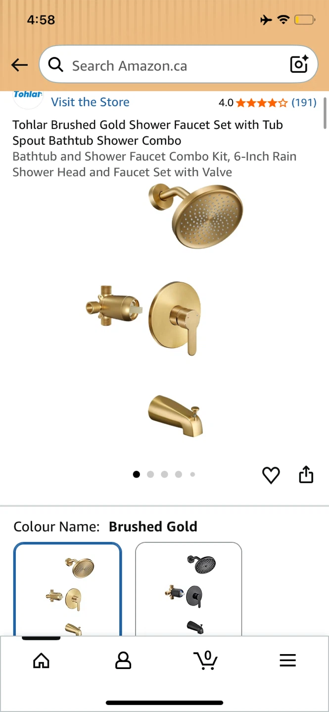 Tohlar Brushed Gold Shower Faucet Set with Tub Spout