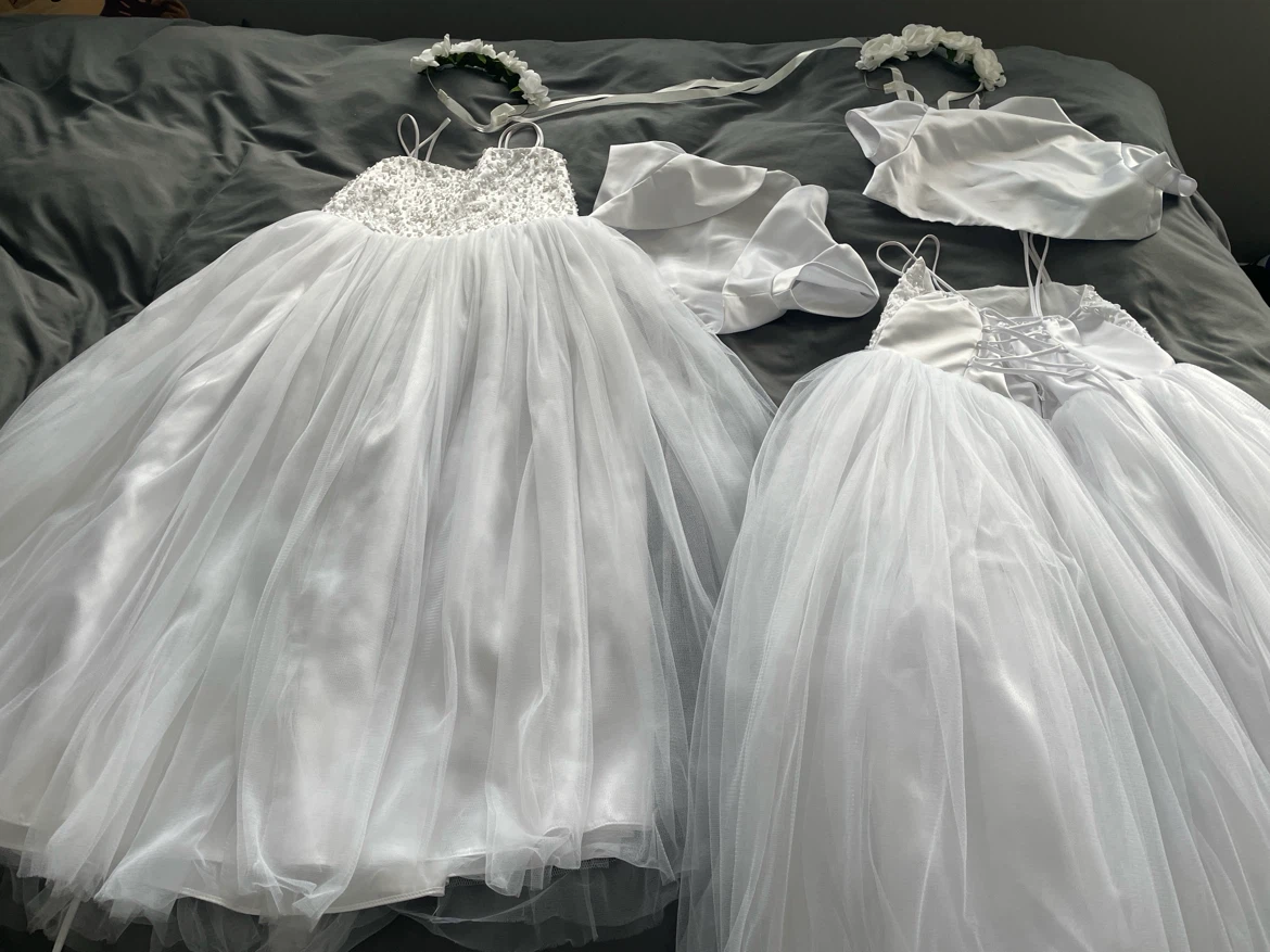 Fancy Kids White Beaded Tulle Dress with Flower Crown