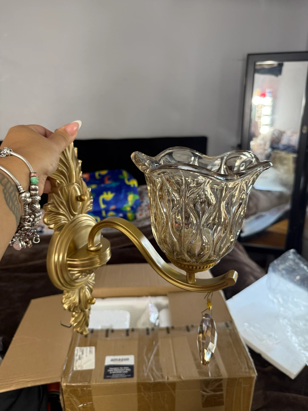 Gold Wall Sconce with Crystal Accent
