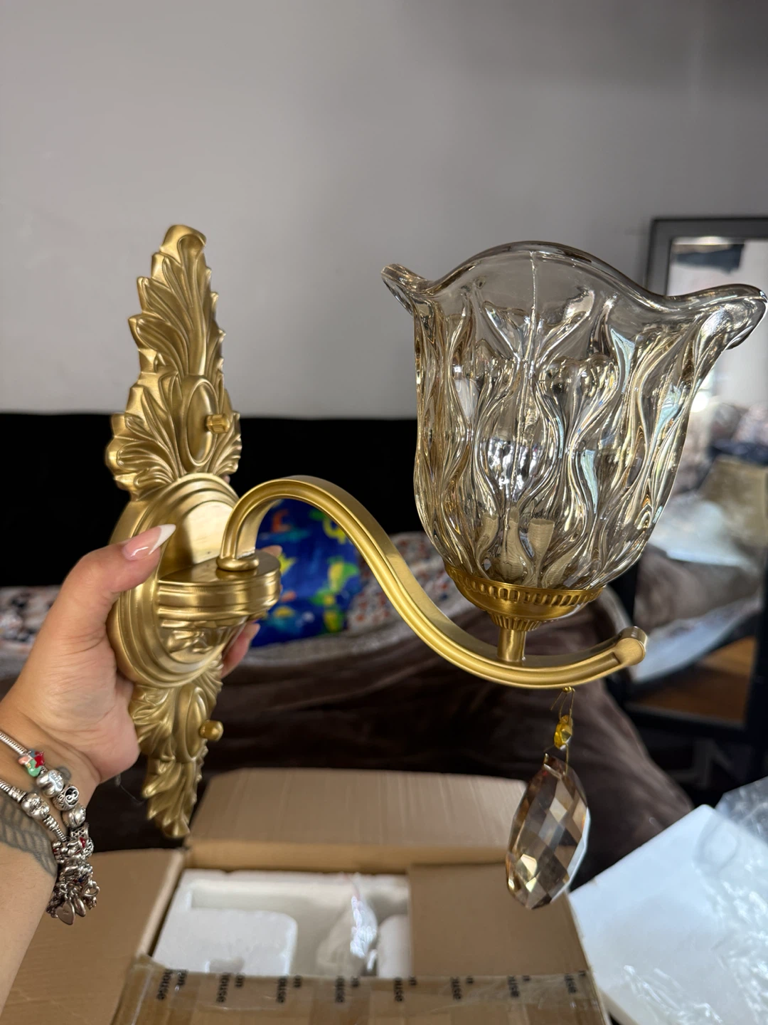 Gold Wall Sconce with Crystal Accent - photo 2