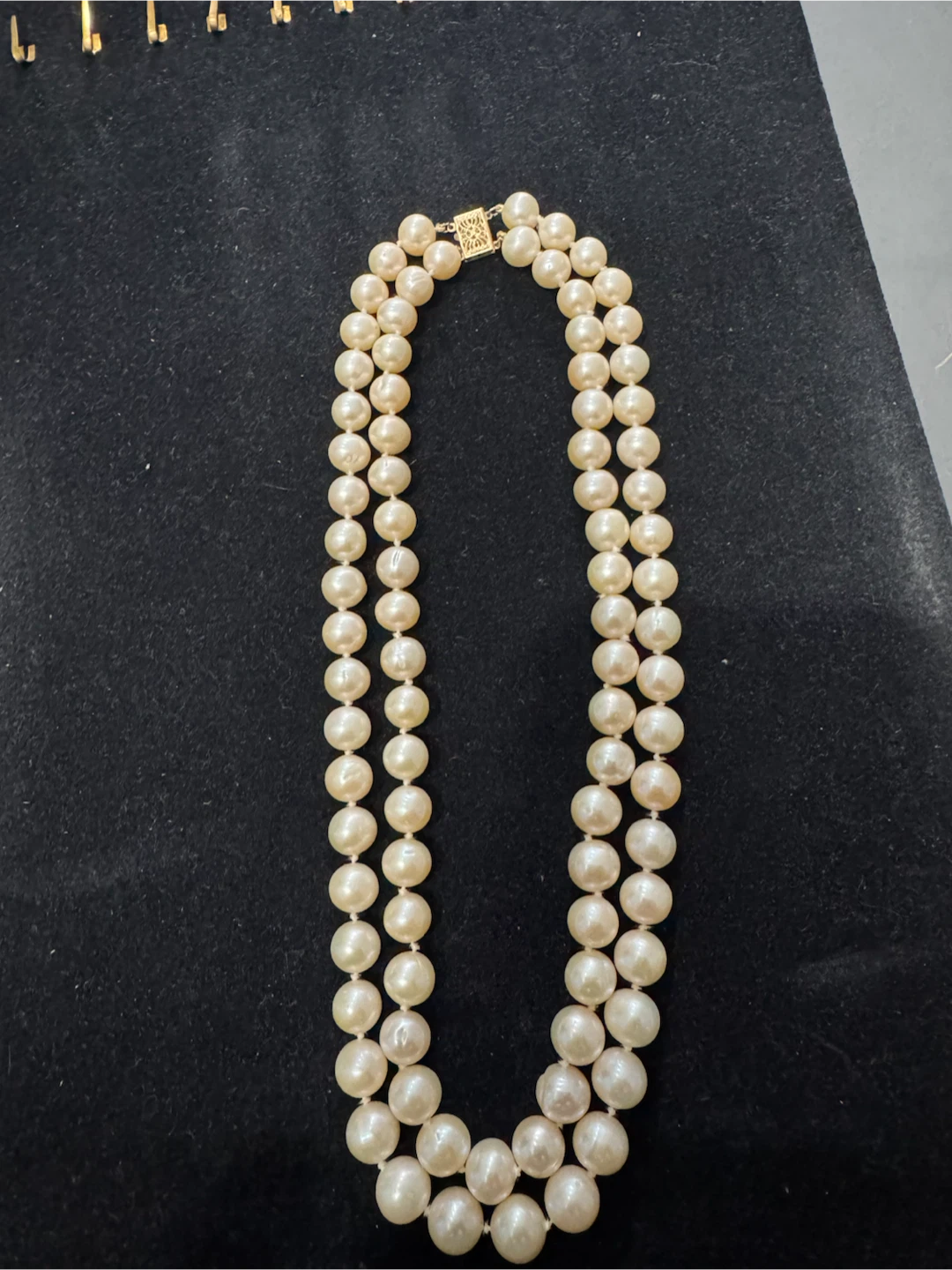 Pearl Necklace with 14K Gold Filigree Clasp 18 inches long