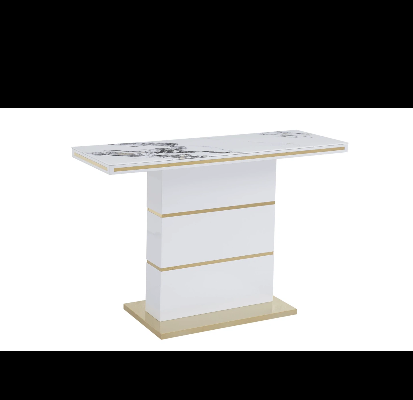 White Console Table with Gold Accents
