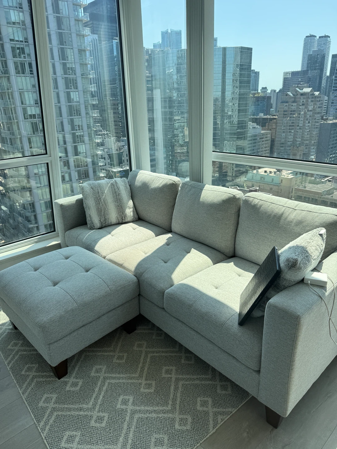 Grey Sectional Sofa with Ottoman