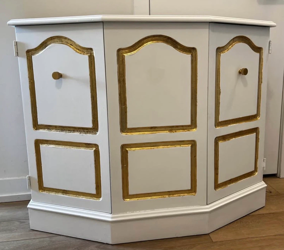 White Corner Cabinet/Hutch with Gold Leaf Trim