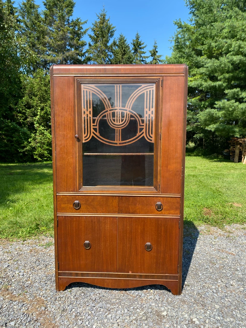 Vintage Art Deco Krug Bros Waterfall China Cabinet (CAN DELIVER)