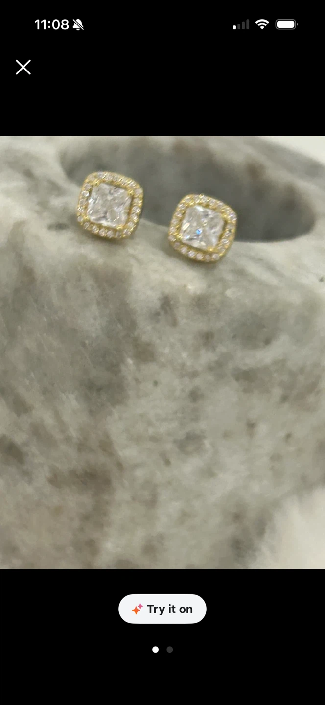 Gold Square Halo Stud Earrings with Crystals