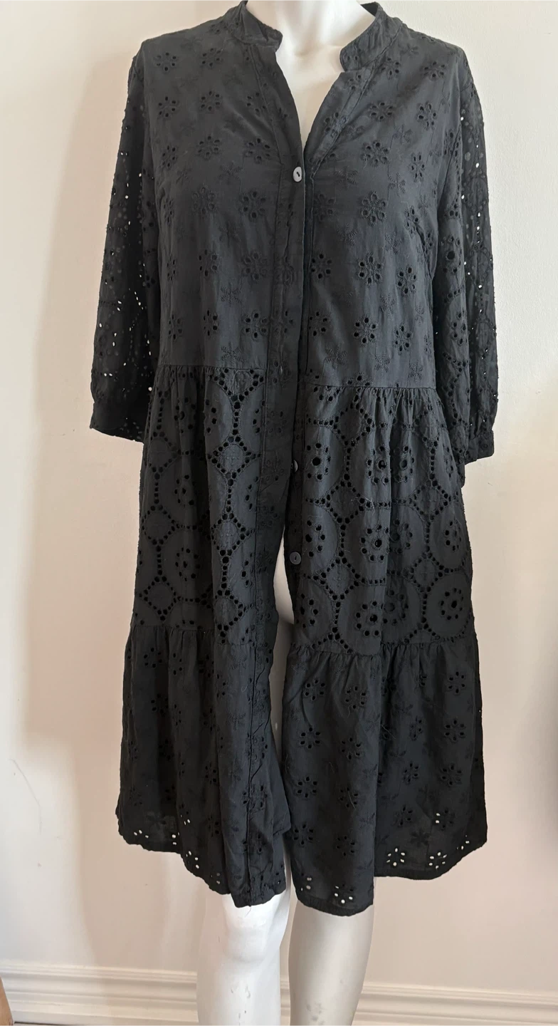 Black Cotton Tiered Dress