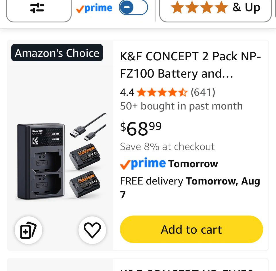 K&F CONCEPT 2 Pack NP-FZ100 Battery and Charger
