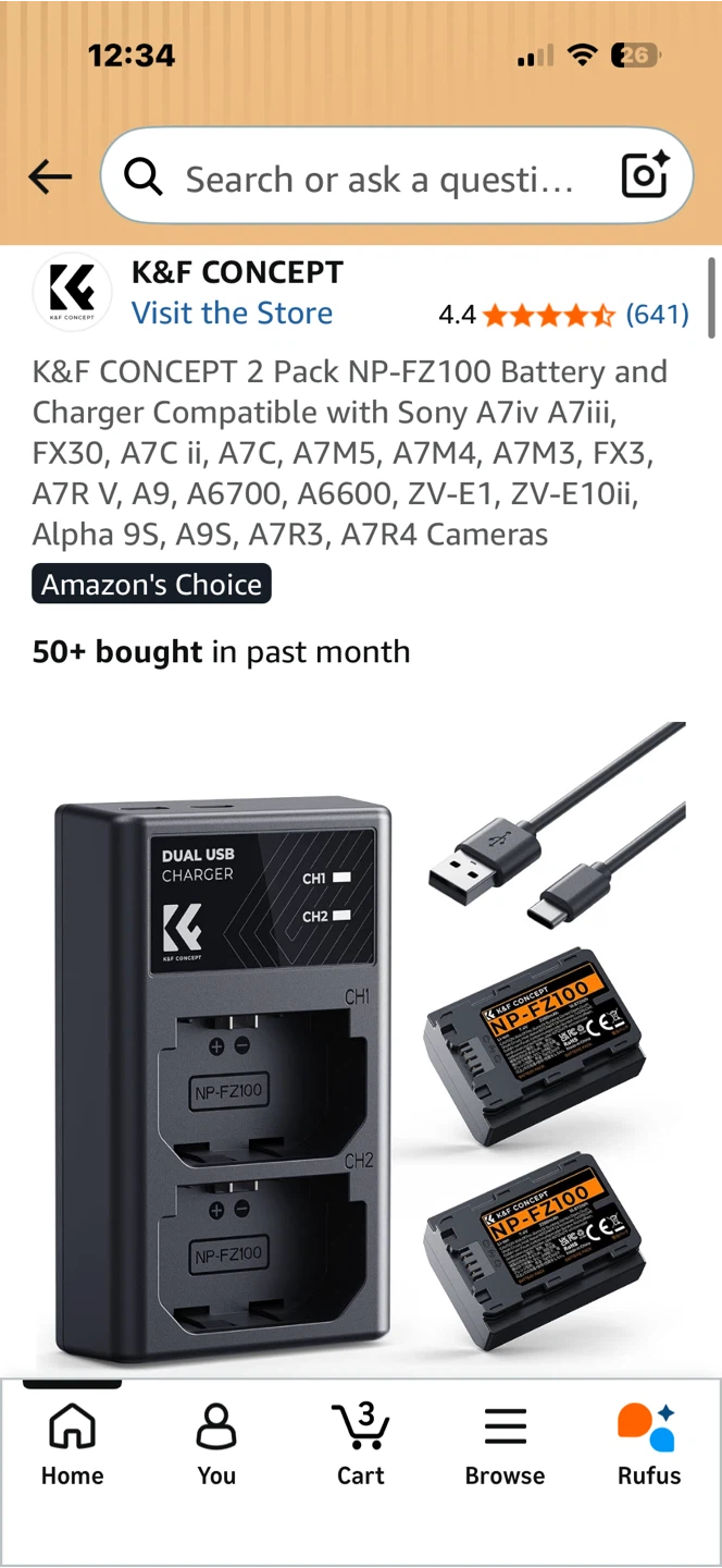 K&F CONCEPT 2 Pack NP-FZ100 Battery and Charger - photo 2