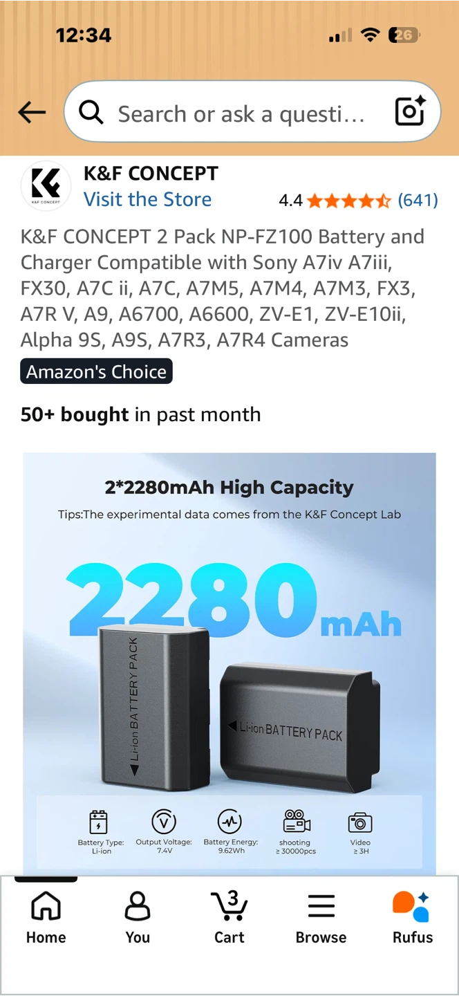 K&F CONCEPT 2 Pack NP-FZ100 Battery and Charger - photo 3