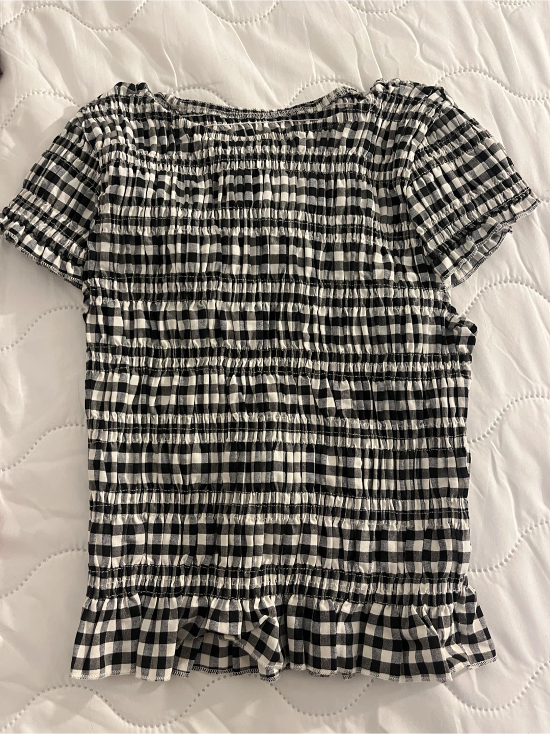 Black and White Gingham Smocked Top