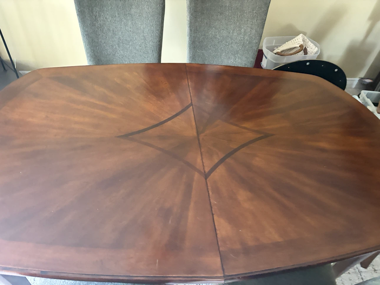 Wood Dining Table - 6 Upholstered Chairs + Leaf (Seats 8) - photo 2