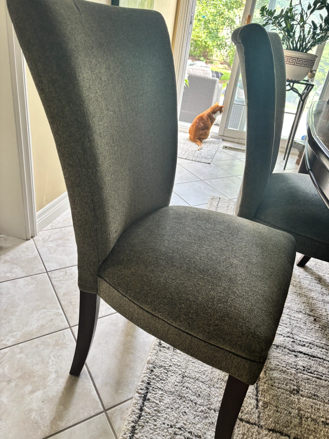 Wood Dining Table - 6 Upholstered Chairs + Leaf (Seats 8) - photo 3