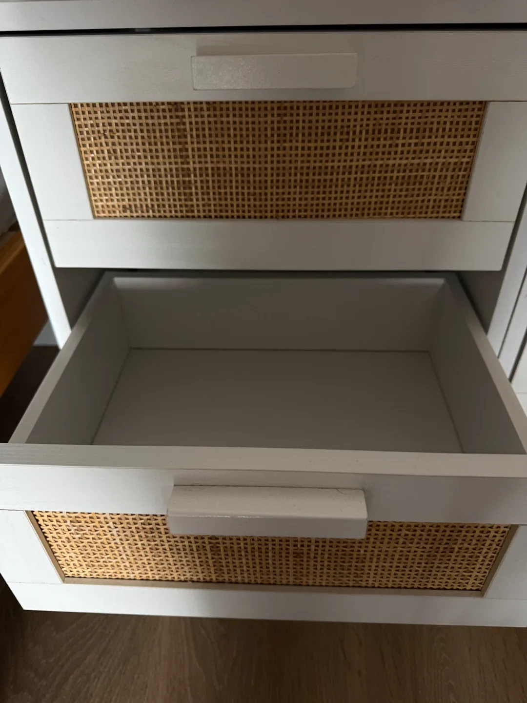 HomCom White 2-Drawer Nightstand with Rattan Drawers Set of 2