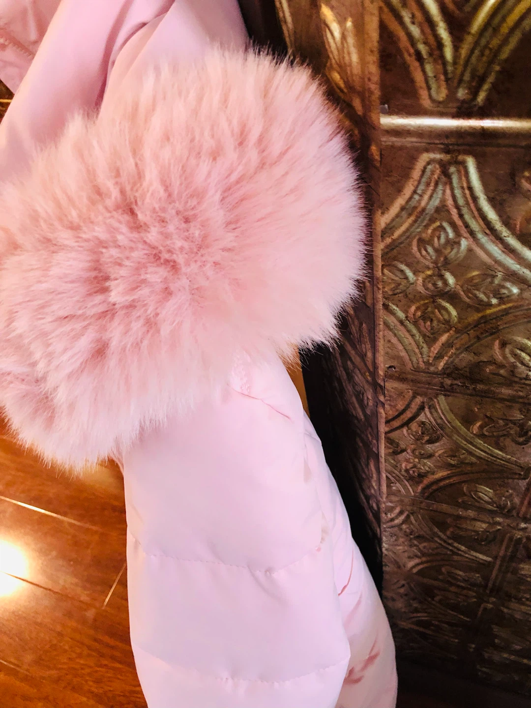 Popular dust Pink Puffer Coat with Faux Fur Hood - photo 4