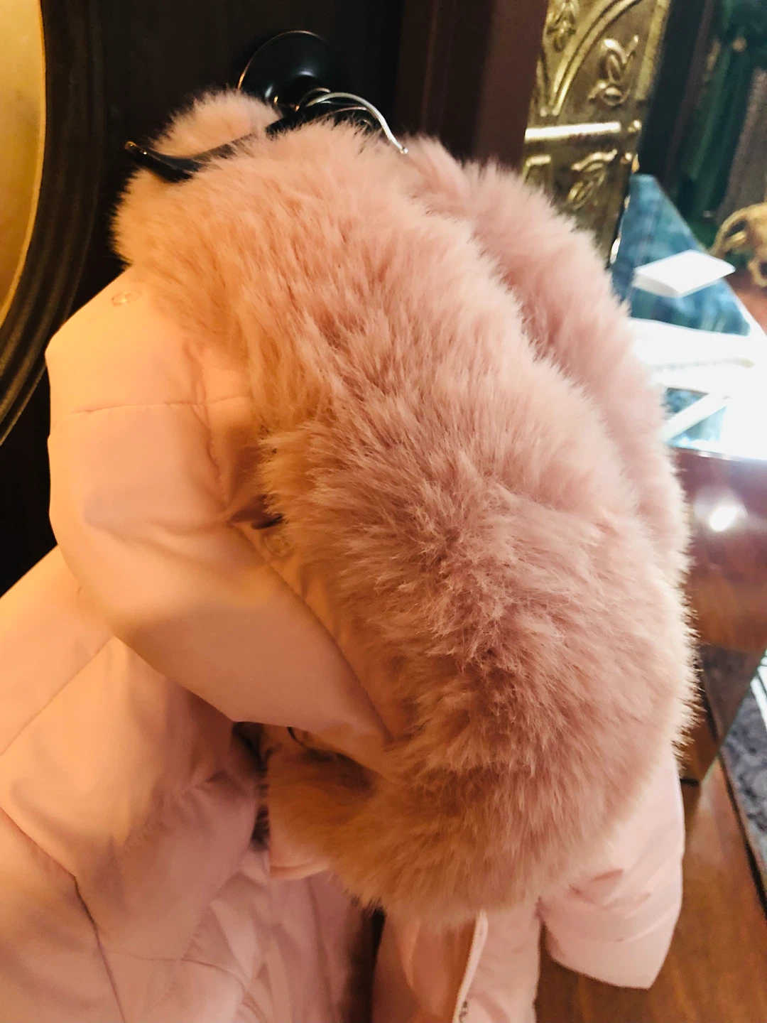 Popular dust Pink Puffer Coat with Faux Fur Hood - photo 5