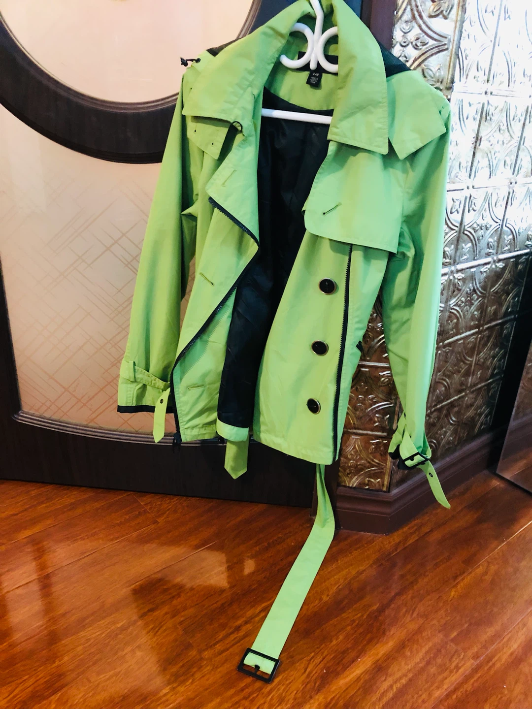 Lime Green Trench Coat jacket L - photo 2