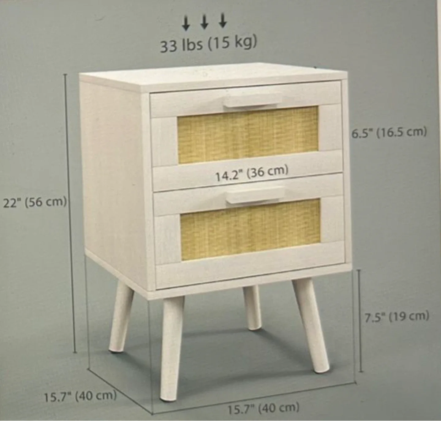 HomCom White 2-Drawer Nightstand with Rattan Drawers Set of 2 - photo 3