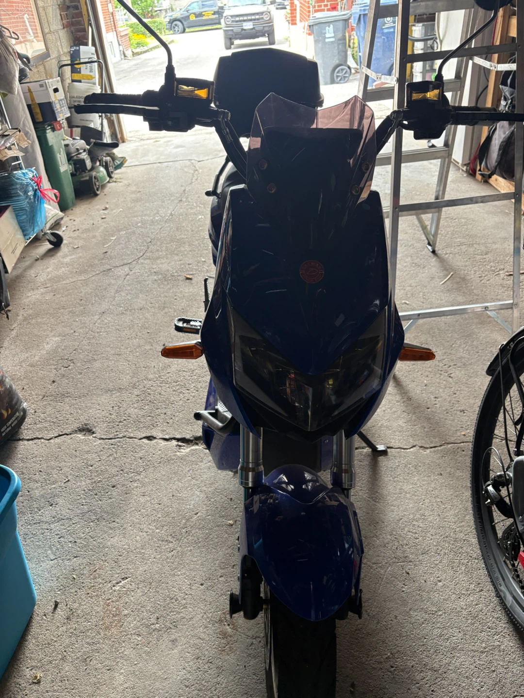 Blue Electric Scooter with Storage Box