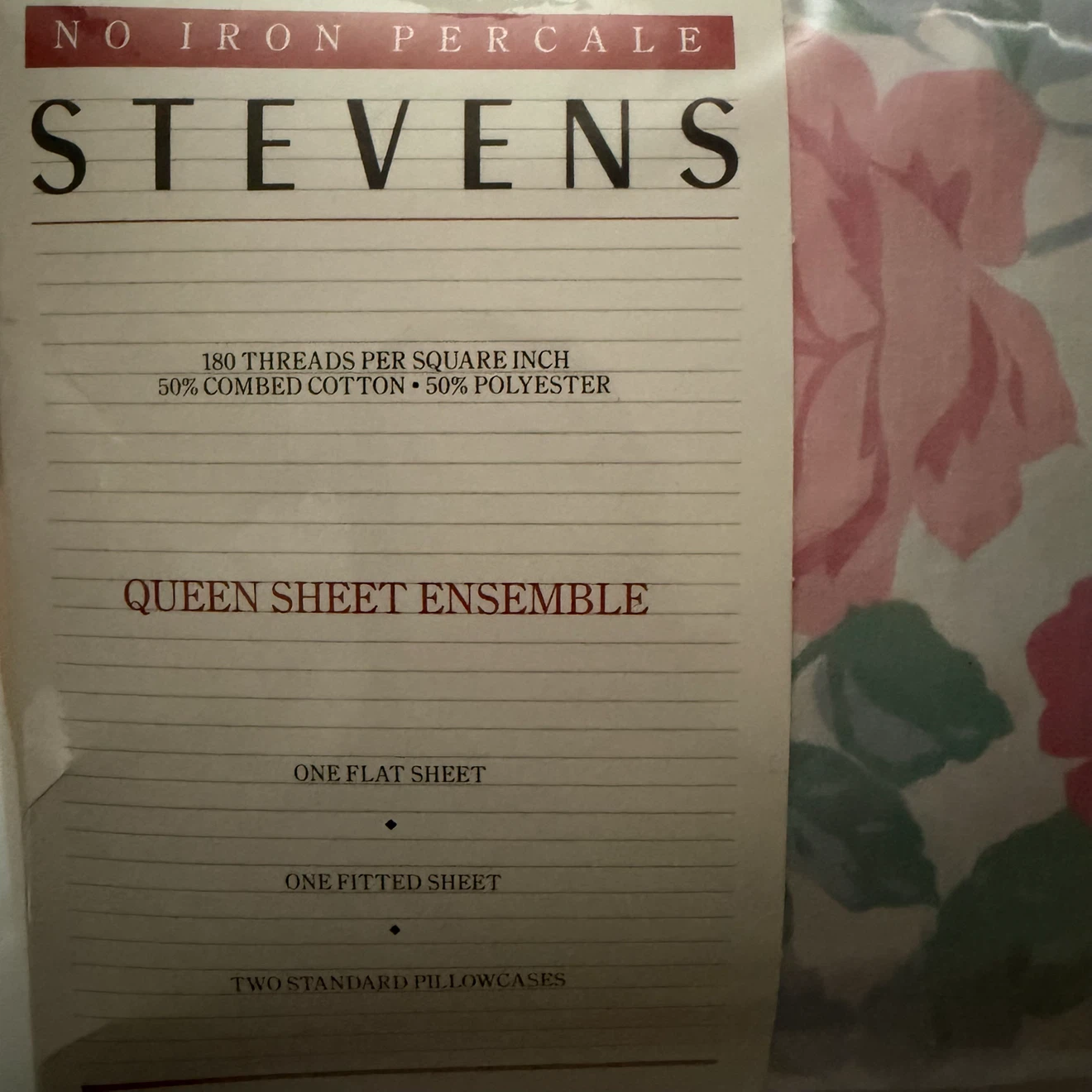 NOS Vintage Stevens Pink and Green Floral Queen Sheet Set - photo 2