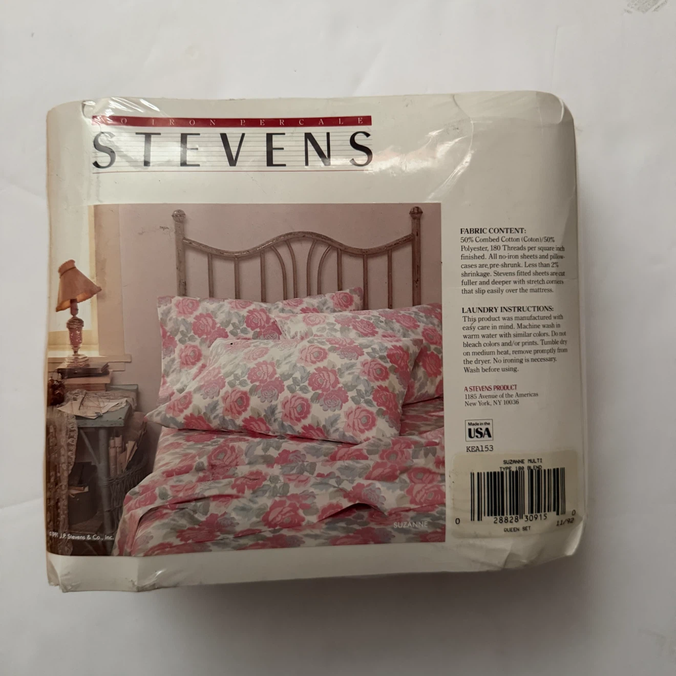 NOS Vintage Stevens Pink and Green Floral Queen Sheet Set - photo 3