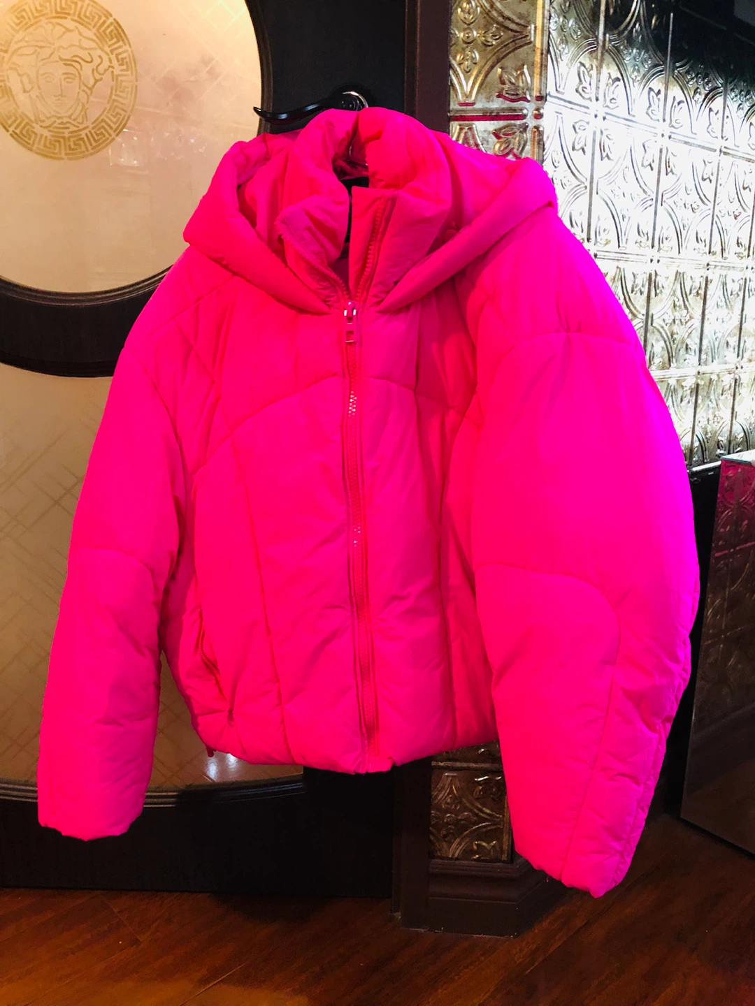 Hot Pink Puffer Jacket with Hood L