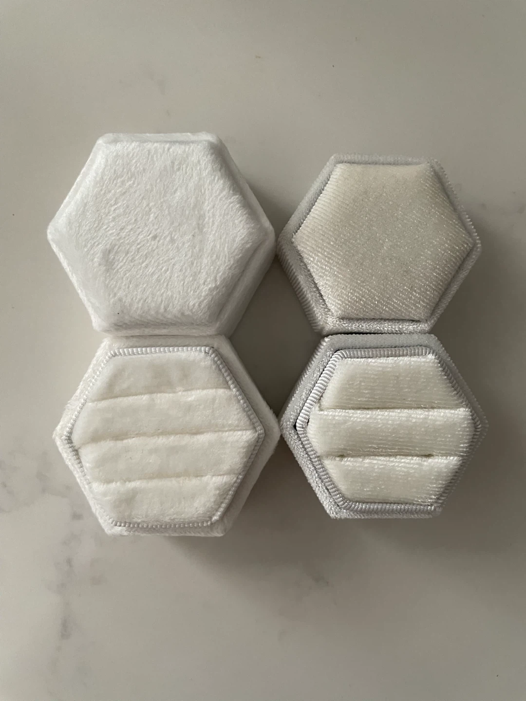 Set of 2 White Hexagon Ring Jewelry Boxes