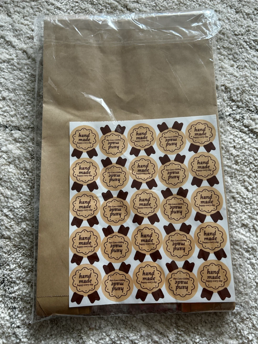 25 Brown Paper Bags with Label Seal Stickers - photo 2