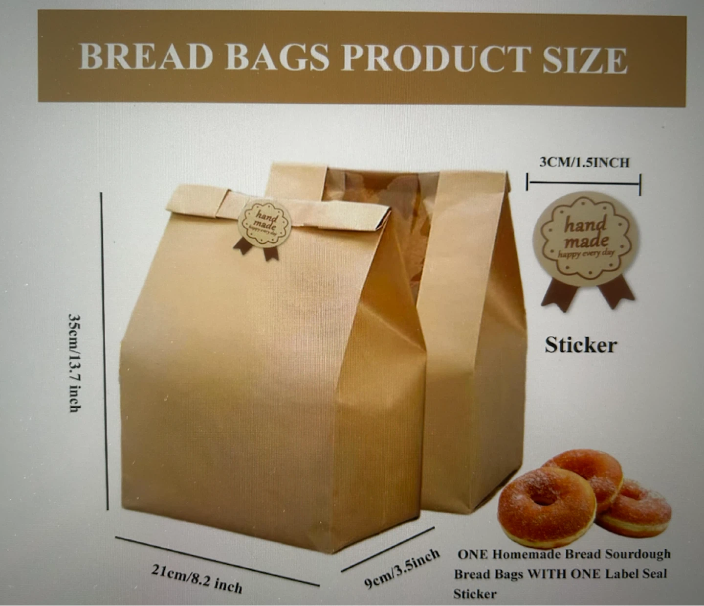 25 Brown Paper Bags with Label Seal Stickers - photo 3