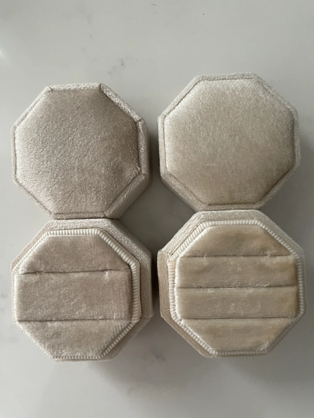 Set of 2 Champagne Velvet Ring Boxes