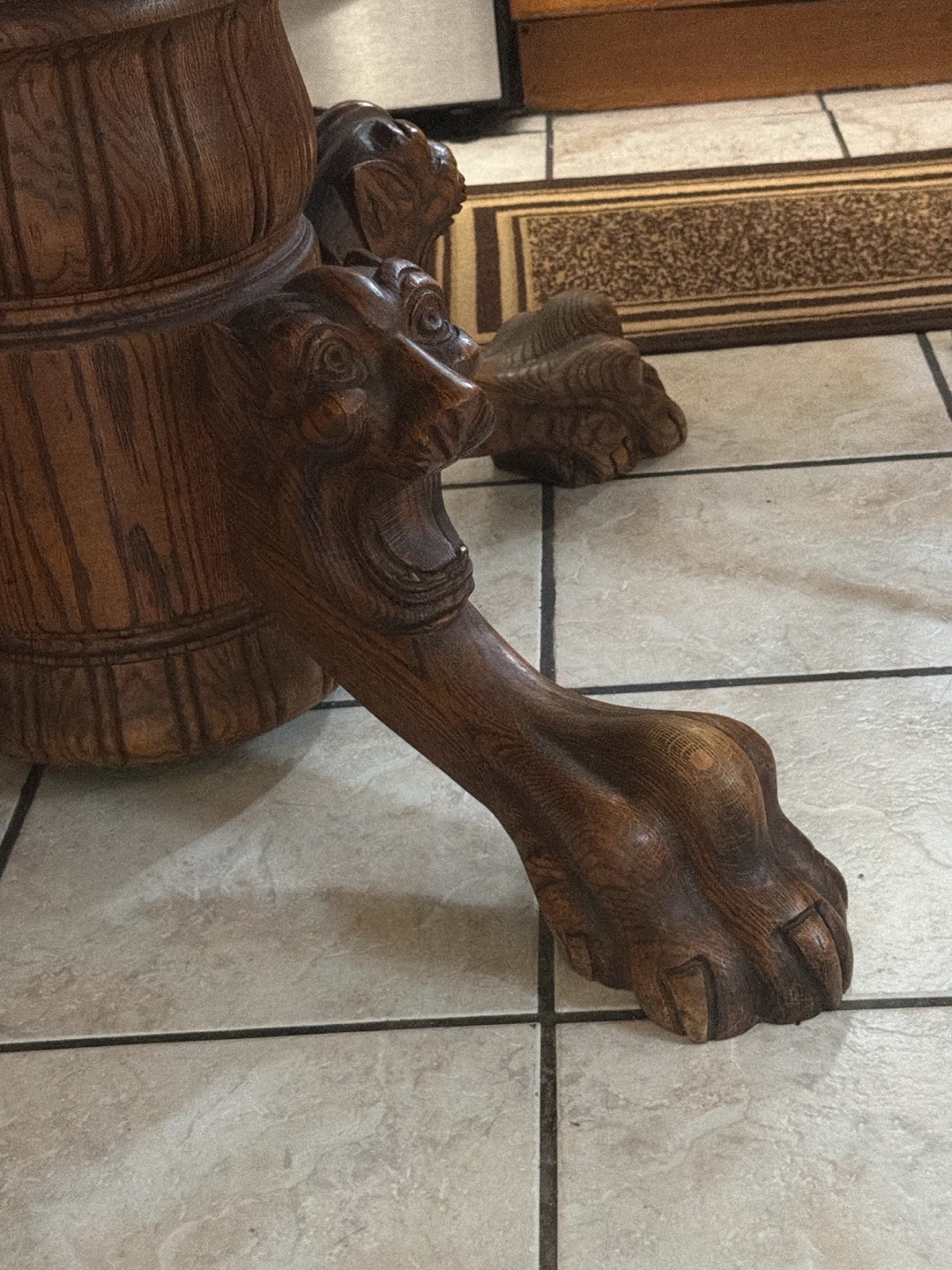 Vintage Wooden Dining Table with Lion Paw Legs