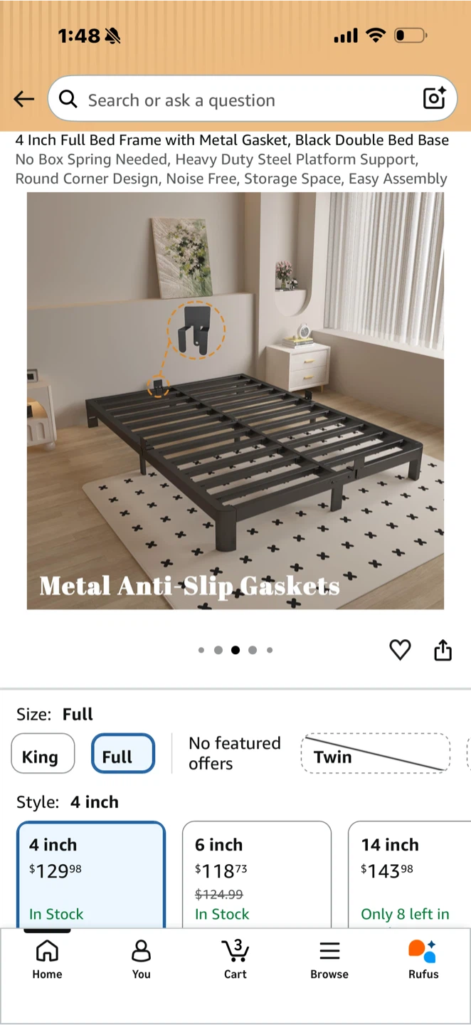 4 Inch Full Bed Frame with Metal Gasket