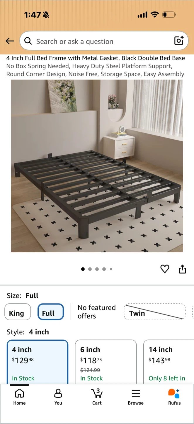 4 Inch Full Bed Frame with Metal Gasket - photo 3