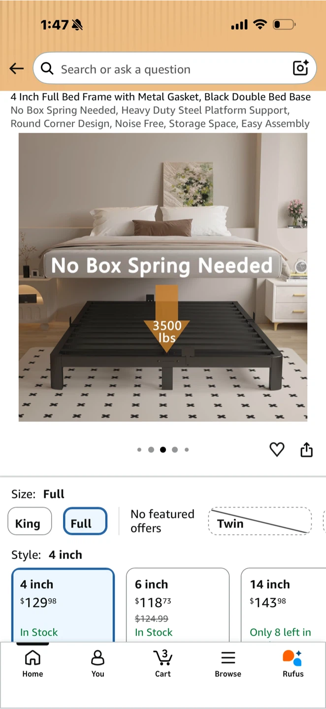 4 Inch Full Bed Frame with Metal Gasket - photo 4