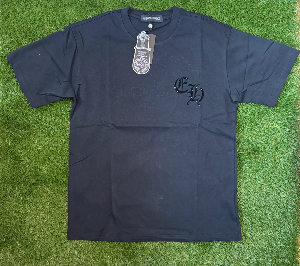 Black Rhinestone Chrome Hearts T-Shirt - photo 2