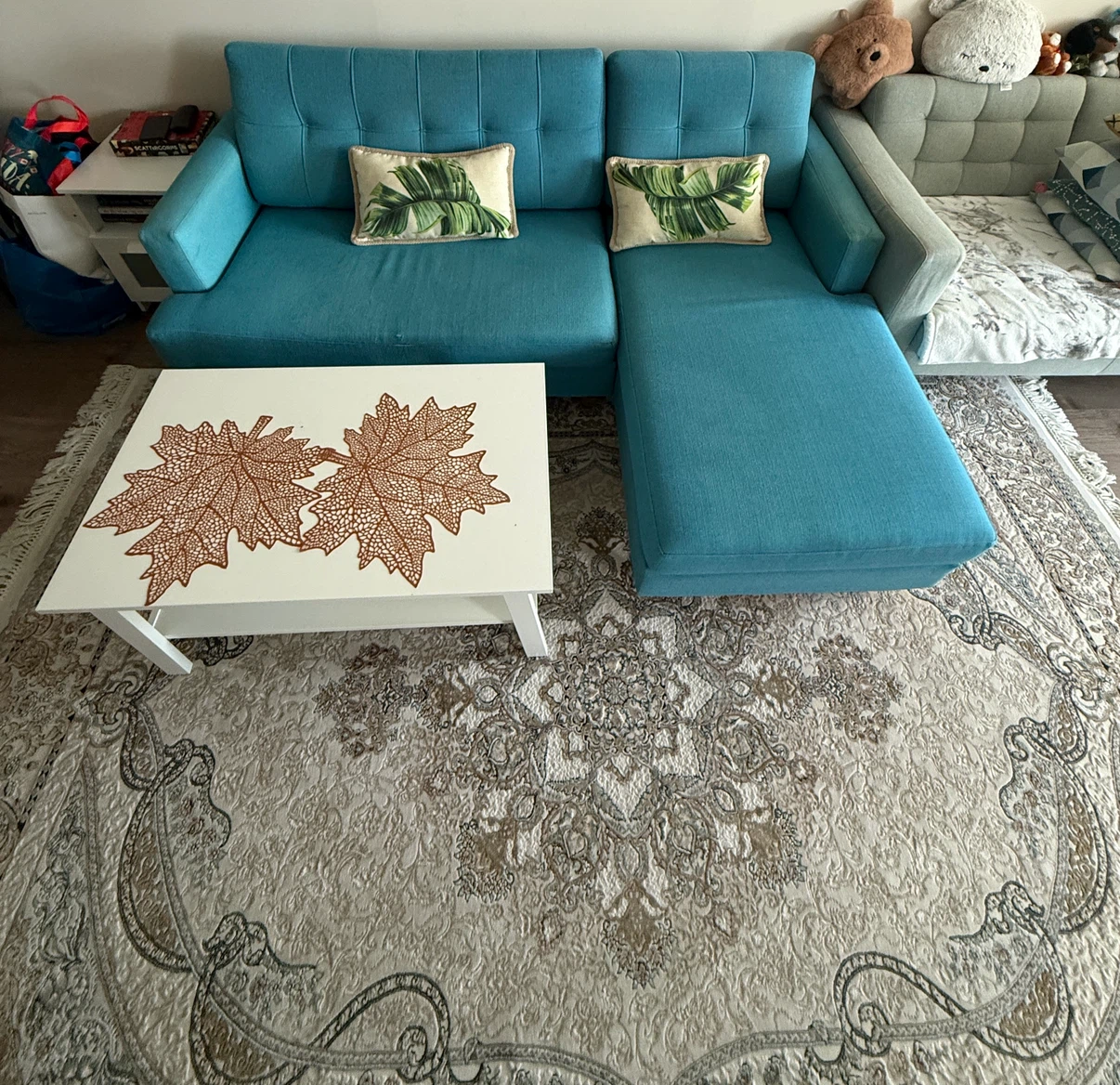 Modern Blue Reversible Sectional Sofa with Chaise