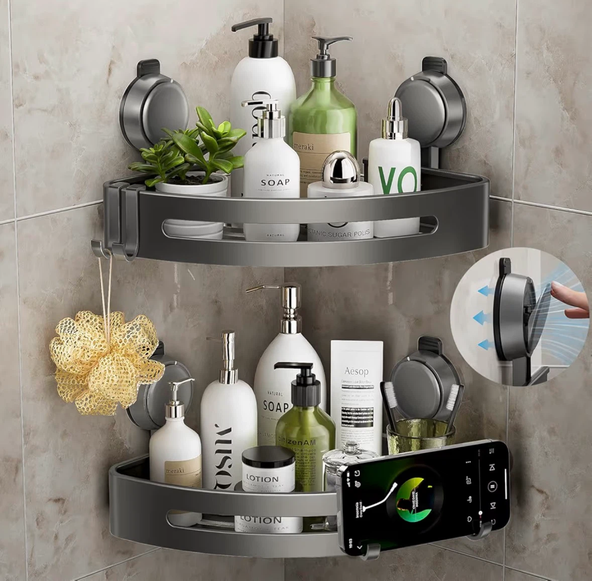 Adhesive Shower Caddy Corner Shelf Set