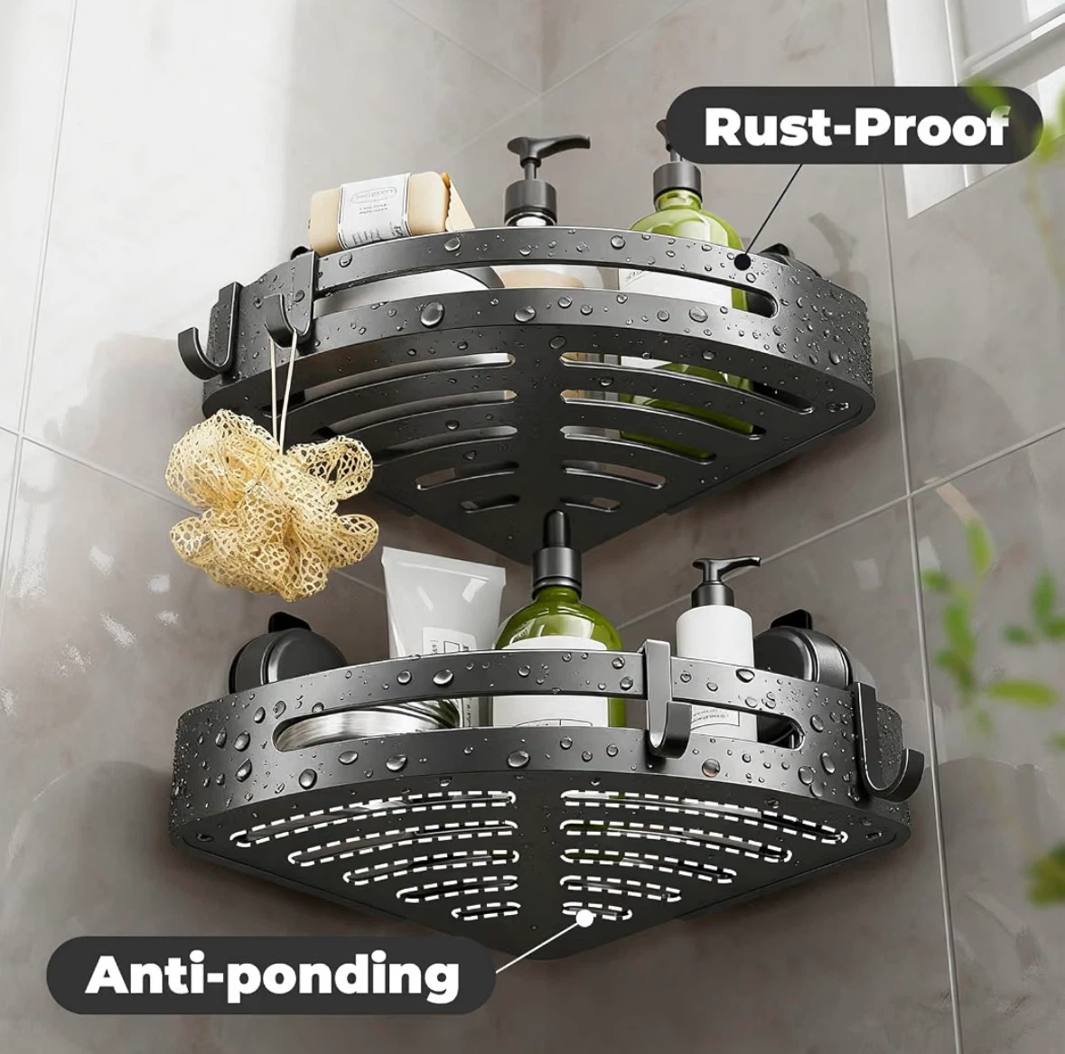 Adhesive Shower Caddy Corner Shelf Set - photo 2