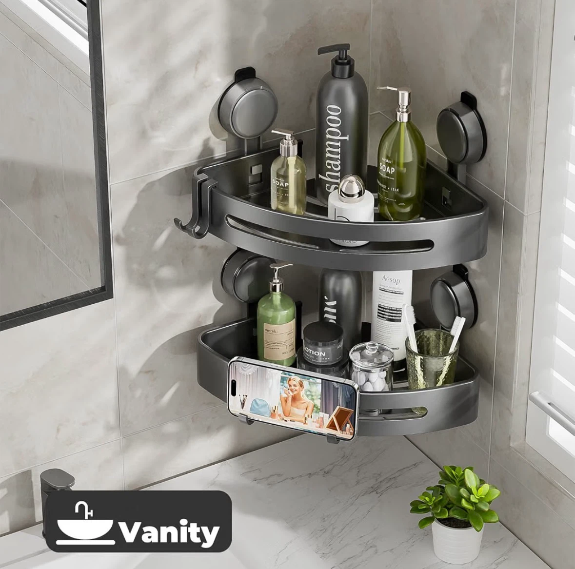 Adhesive Shower Caddy Corner Shelf Set - photo 3