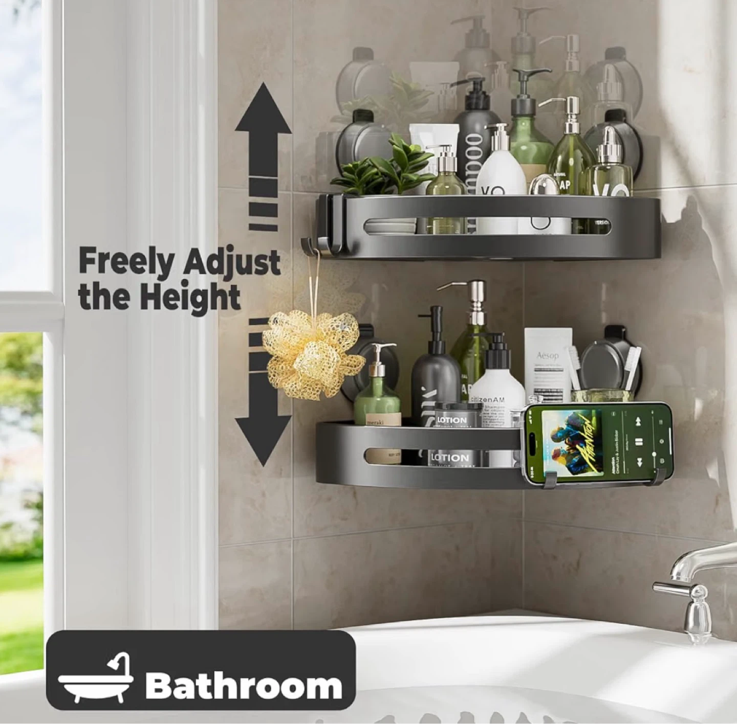 Adhesive Shower Caddy Corner Shelf Set - photo 4