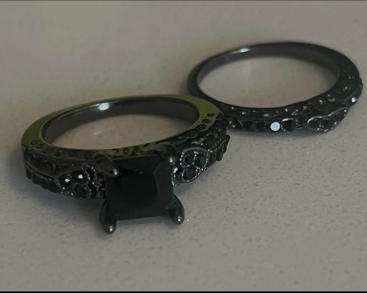 Black Square Cut Gemstone Ring Set
