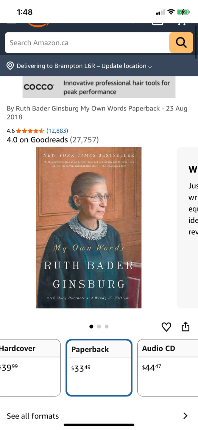 My Own Words by Ruth Bader Ginsburg Paperback Book - photo 2