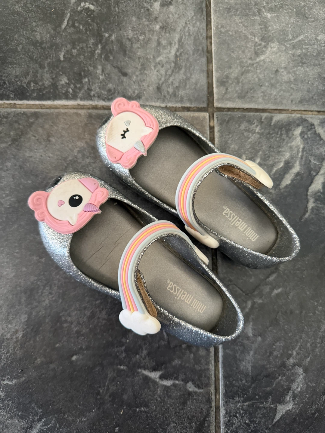 Mini Melissa Silver Glitter Unicorn Shoes Sz US 8