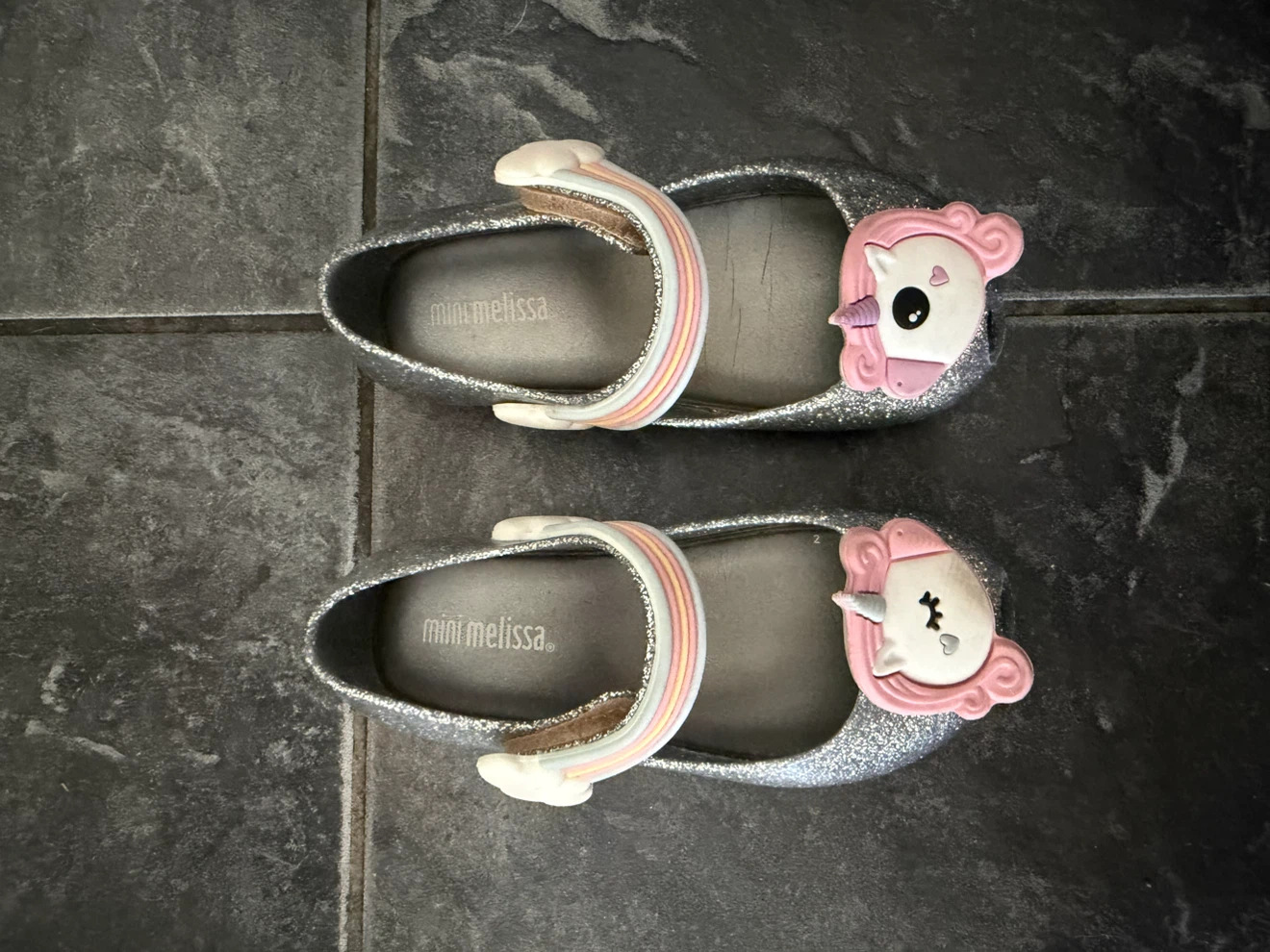 Mini Melissa Silver Glitter Unicorn Shoes Sz US 8 - photo 2