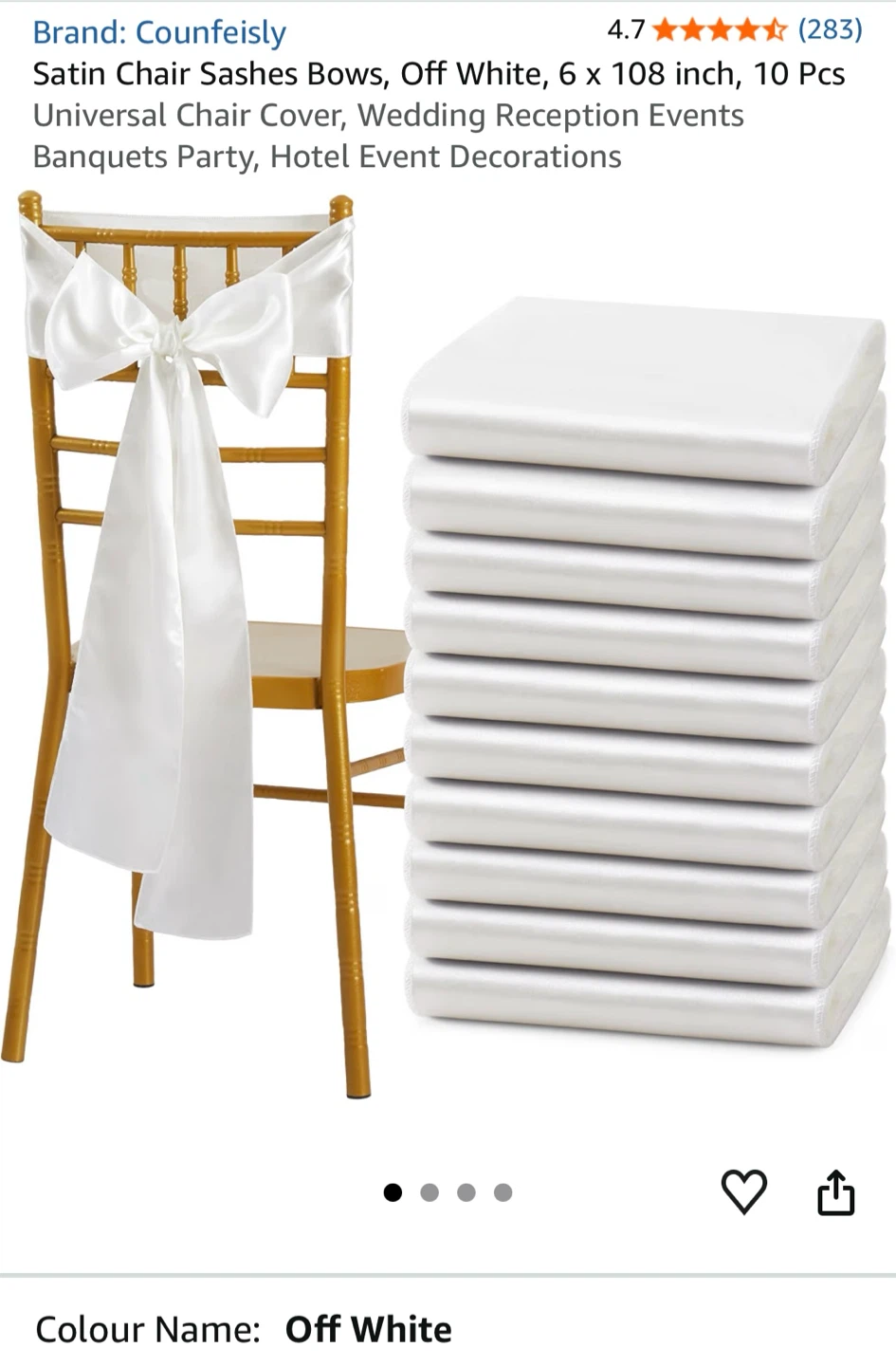 NEW Off White Satin Chair Sashes Bows