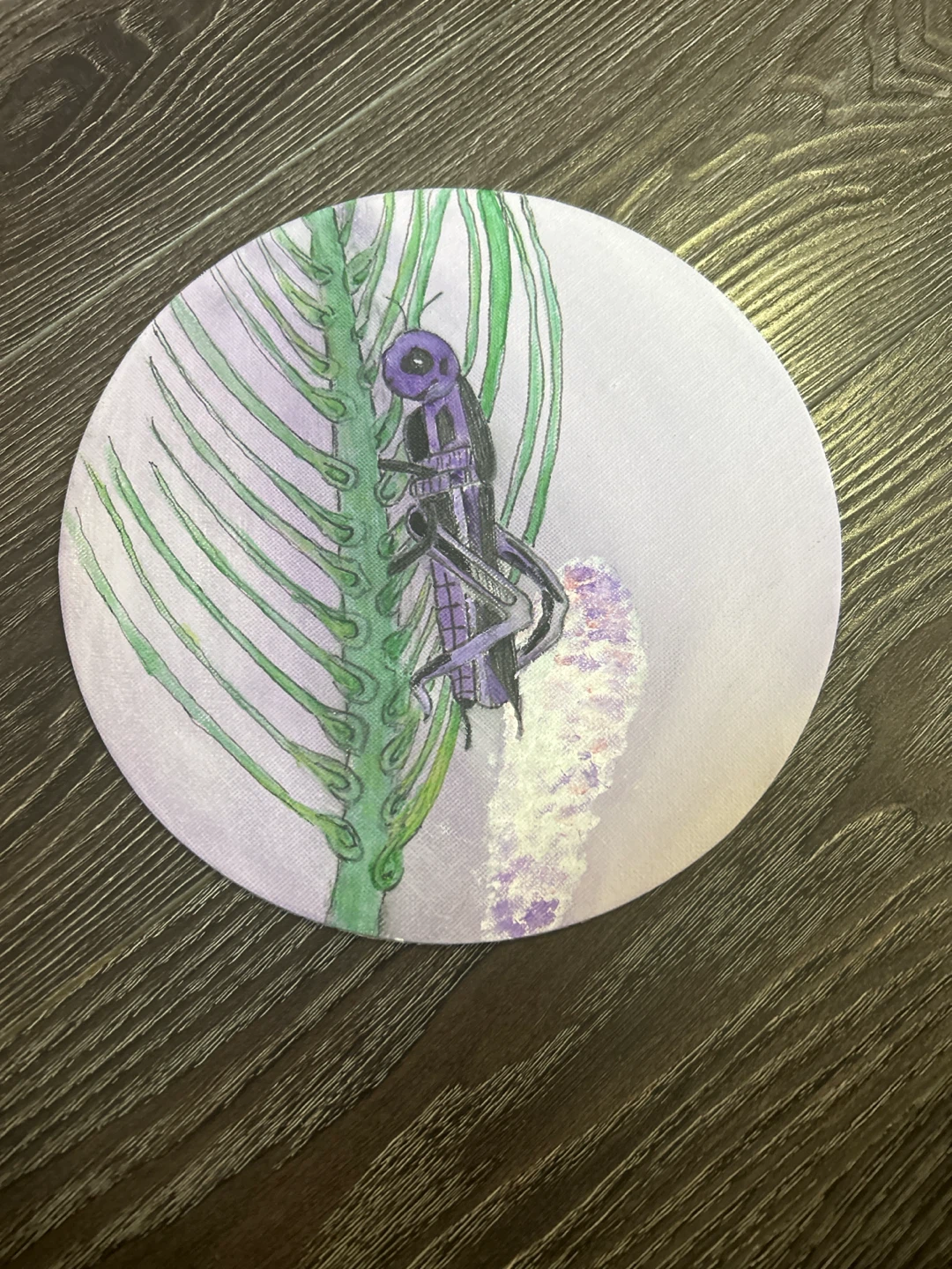 Grasshopper Climbing Art Circle - Acrylic Paint on Canvas