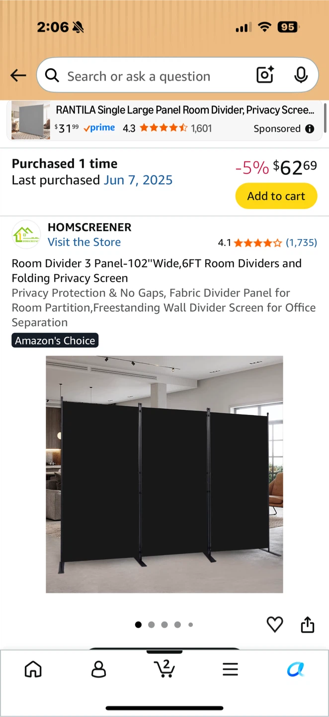 HOMSCREENER 3-Panel Room Divider Screen - photo 2